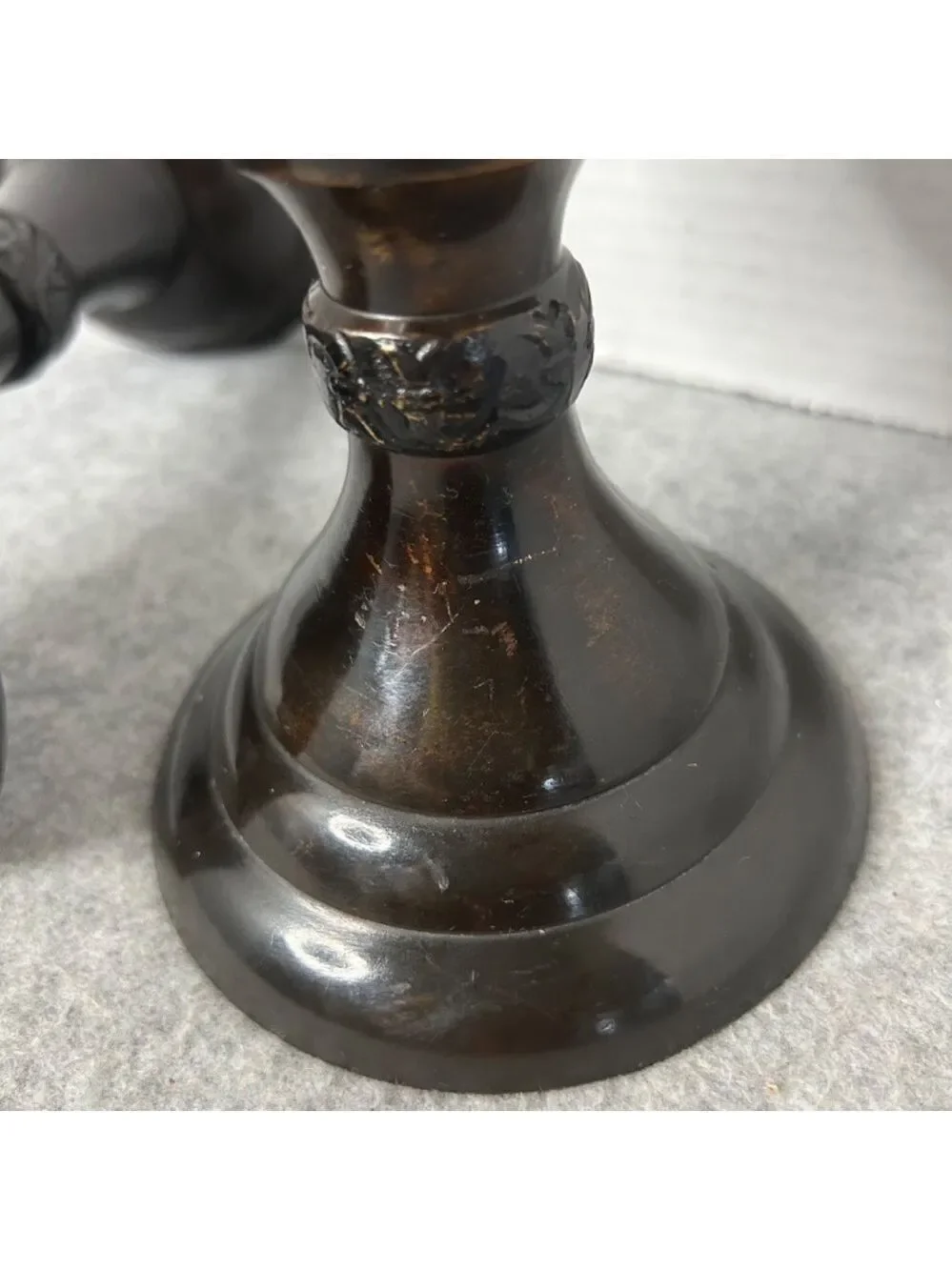 Pottery Barn Metal Candle Pillars Etched Set of 2 Black Brown Sml Flaw See Pic